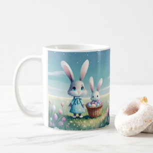 Mug lapin de Pâques fille et bébé lapin avec des oeufs