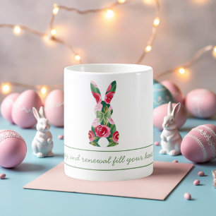 Mug lapin de Pâques personnalisé avec design flora