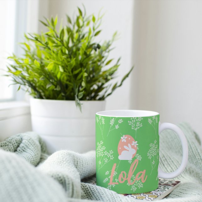 Mug lapin de Pâques personnalisé - vert et rose (Créateur téléchargé)