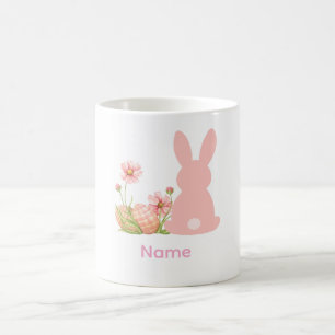 Mug Lapin de Pâques rose mignon avec des fleurs de pri
