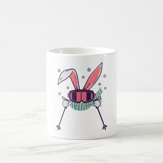 Mug Lapin de ski avec bâtons de ski lunettes de ski et (Centre)