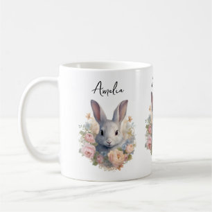 Mug Lapin entouré de fleurs pastel Mignon