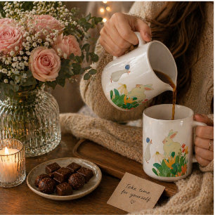 Mug Lapin et Oiseau de Whimsical en Fleur - Plage de p