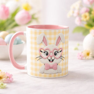 Mug Lapin Gingham Mignon Lunettes en forme de cœur ros
