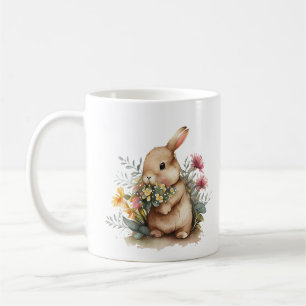Mug Lapin lapin avec Fleurs Jaunes Violettes