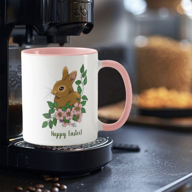 Mug Lapin Lapin Fleurs Roses (Créateur téléchargé)