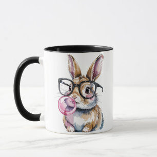 Mug Lapin mignon avec lunettes et bubblegum lapin drôl