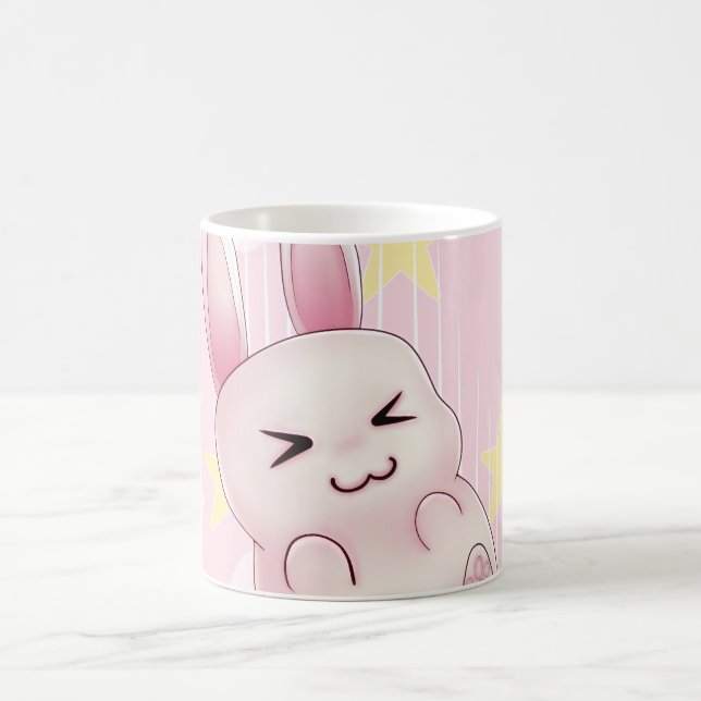 Mug Lapin rose mignon de Kawaii tombant des étoiles (Centre)