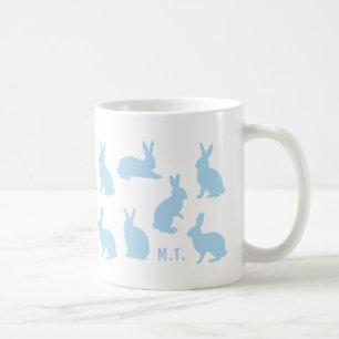 Mug Lapins Bleus Pastel Avec Monogramme Personnalisé d