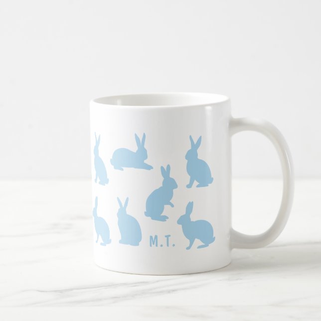 Mug Lapins Bleus Pastel Avec Monogramme Personnalisé d (Droite)