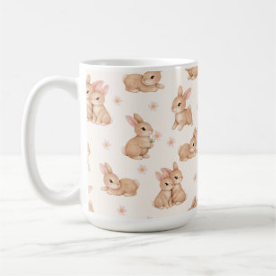 Mug Lapins et fleurs à l'aquarelle doux