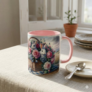 Mug Lapins nichés parmi les roses de cottage