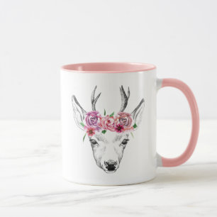 Mug L'aquarelle fleurit des cerfs communs