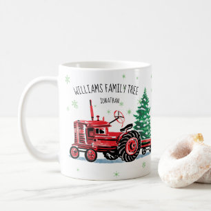 Mug L'arbre de Noël vintage rouge de tracteur ajouten