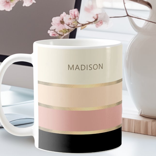 Mug Large Stripes Gold Monogramme Nom Feminine (Créateur téléchargé)