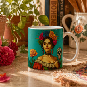 Mug L'art de portrait floral inspiré de Frida