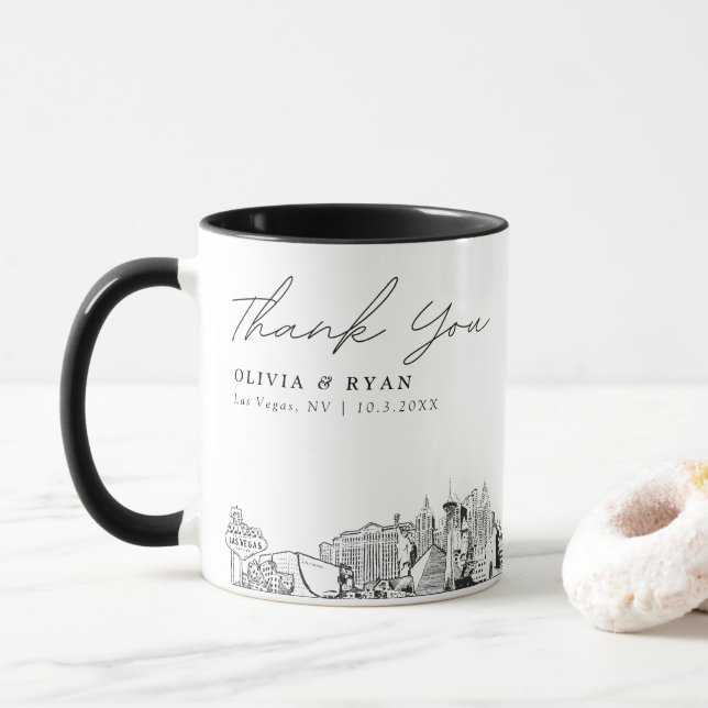 Mug Las Vegas Croquis Simple Personnalisé Mariage Café (Avec donut)
