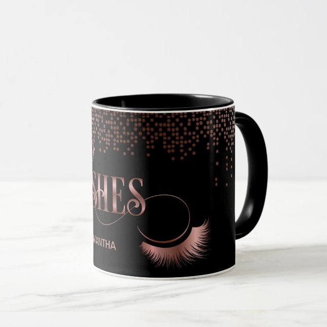 Mug Lashes Rose de la typographie or maquillage Artist (Devant droit)