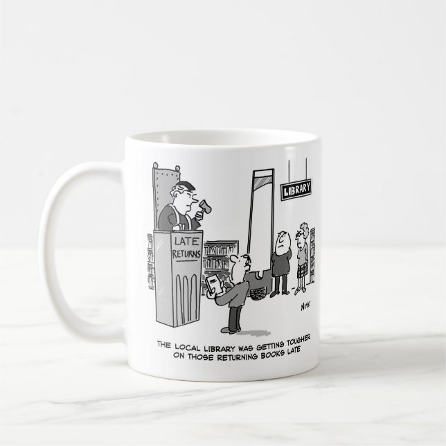 Mug Late Library Book. Pénalité sévère pour les retour (Gauche)