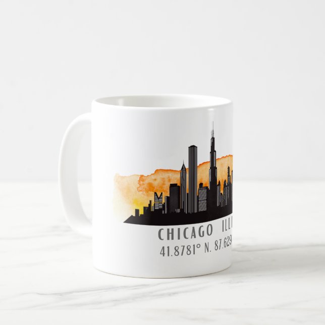 Mug Latitude et Longitude de Chicago Skyline (Devant gauche)