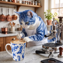 Mug Latte Chats Flottants Bleu de Style Ming