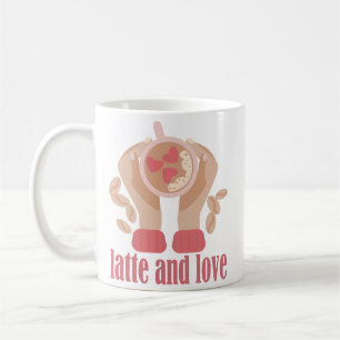 Mug Latte et coupe d'amour, mains et citation de café