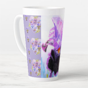 Mug Latte floral Iris Iris violet peint à la main