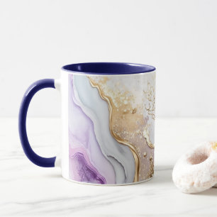 Mug Lavage à l'aquarelle or bleu violet encre alcooliq