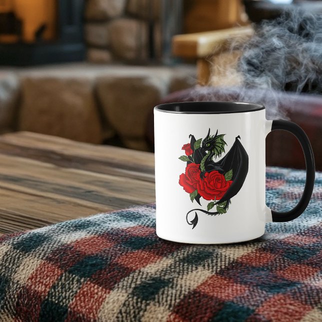 Mug Lavande de roses rouges de dragon noir (Créateur téléchargé)