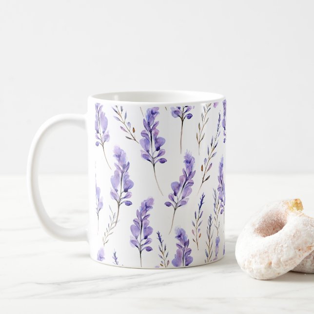 Mug Lavande Pressée Fleurs Aquarelle (Avec donut)