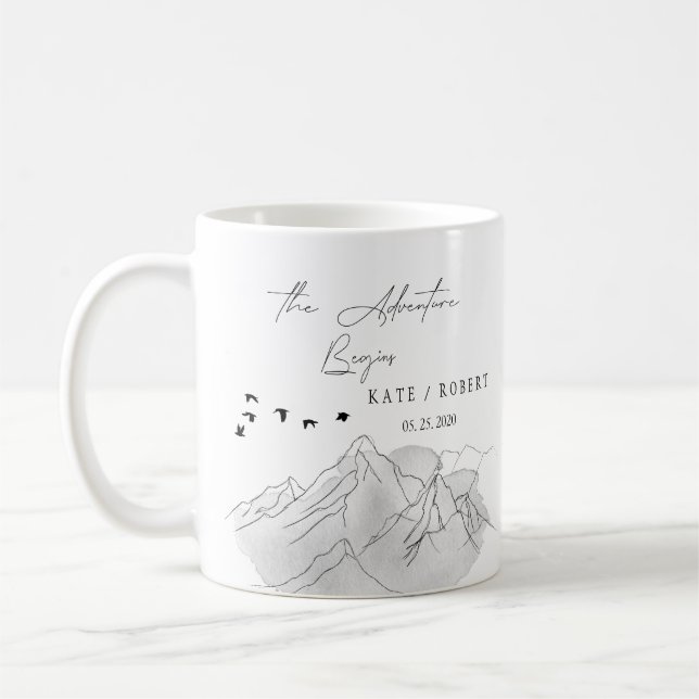 Mug l'aventure commence mariage d'illustration de mont (Gauche)
