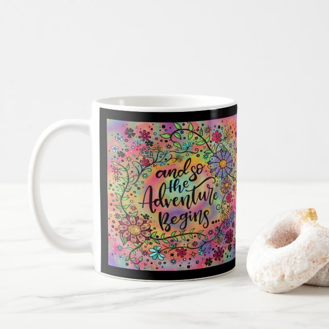 Mug L'aventure commence un joli plaisir floral (Avec donut)