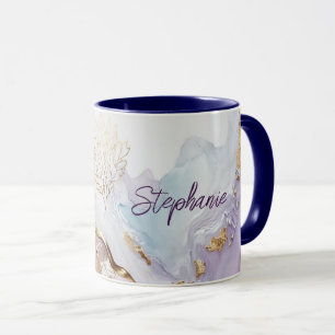 Mug Laver à l'aquarelle bleu violet monogramme
