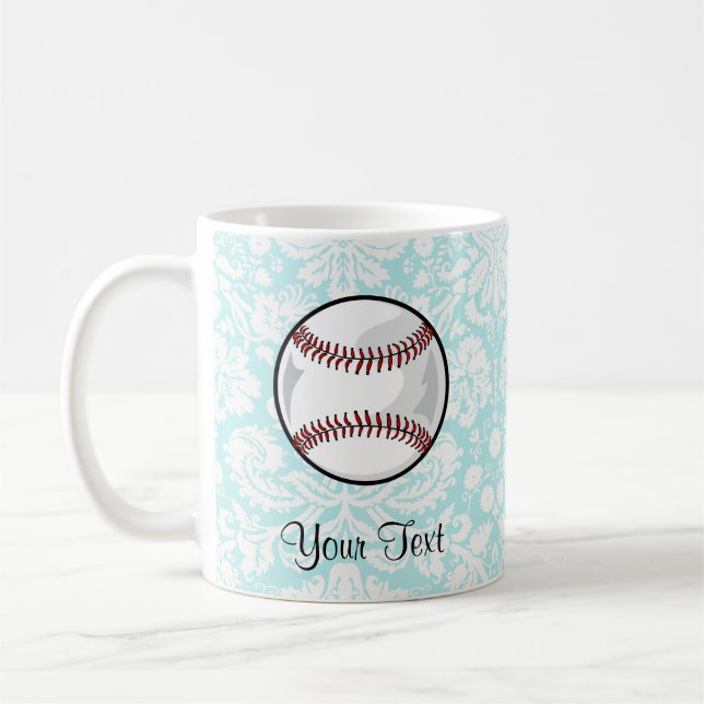 Mug Le base-ball turquoise de motif de damassé (Gauche)