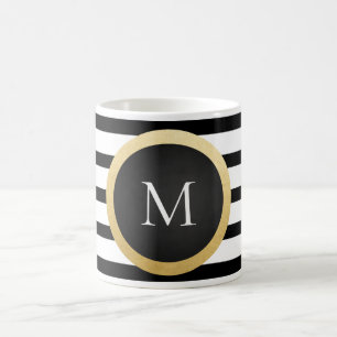 Mug Le blanc noir élégant moderne barre le monogramm
