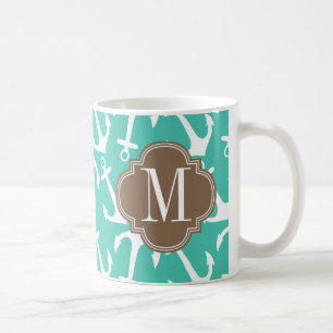 Mug Le brun nautique Girly de turquoise d'Ancres