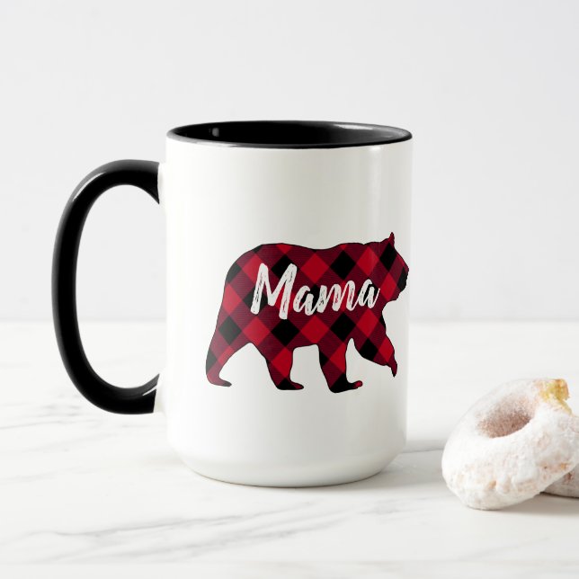 Mug Le Buffle rouge de l'ours de maman rustique plaid  (Avec donut)