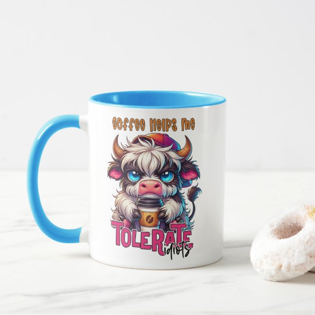 Mug Le café m'aide à tolérer les idiots  (Avec donut)