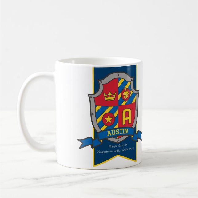 Mug Le chevalier d'Austin bouclier rouge nom bleu sign (Gauche)