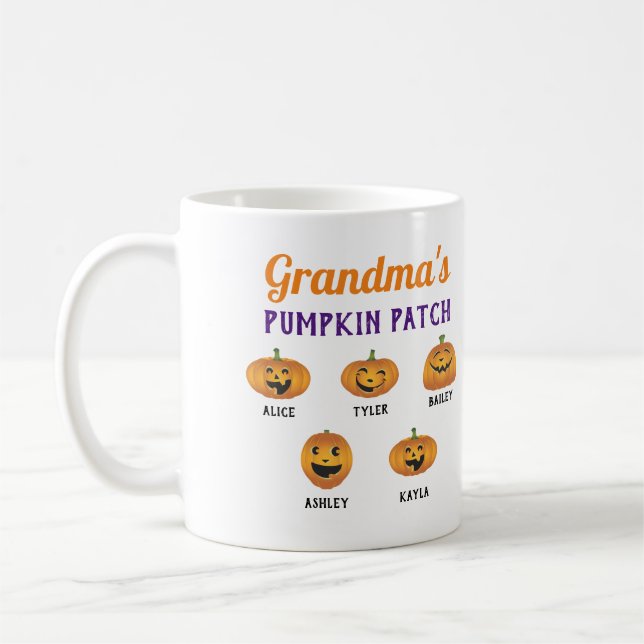 Mug Le Citrouille de grand-mère Patch des noms des pet (Gauche)
