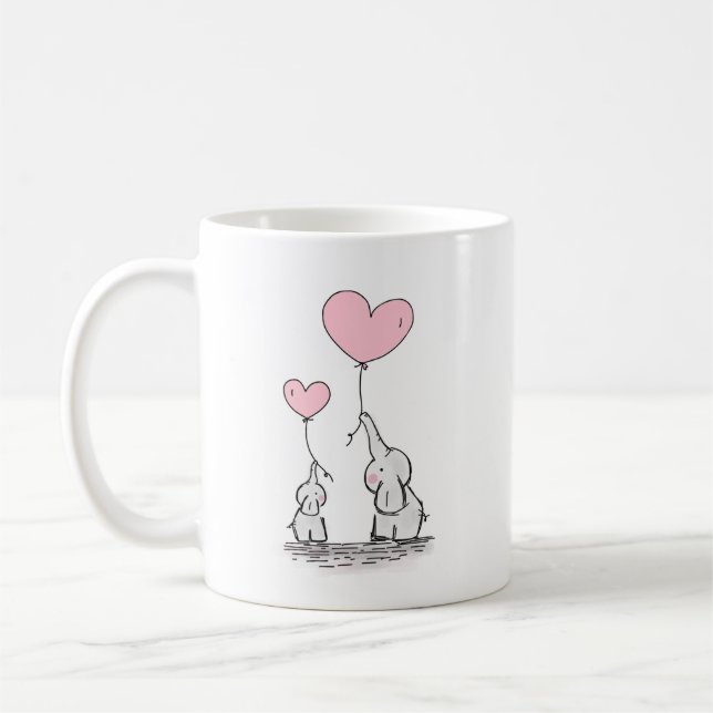 Mug Le coeur d'éléphant et de maman de bébé du jour de (Gauche)