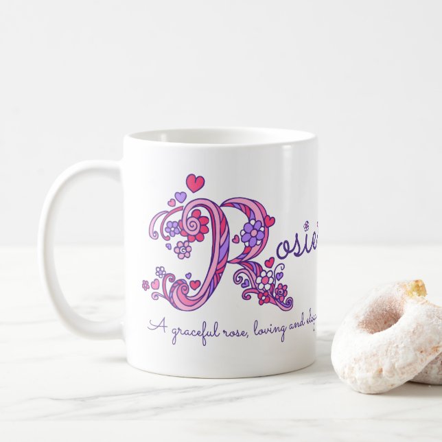 Mug Le griffonnage nommé de signification de Rosie (Avec donut)