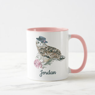 Mug Le hibou d'aquarelle   ajoutent votre nom