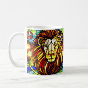 Mug le lion en vitrail. Amusement brillant