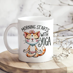 Mug "Le matin commence avec le yoga" Drôle Amoureux de