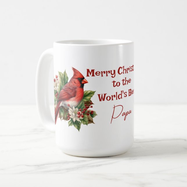 Mug Le meilleur papa du monde Cardinal rouge Noël (Devant gauche)