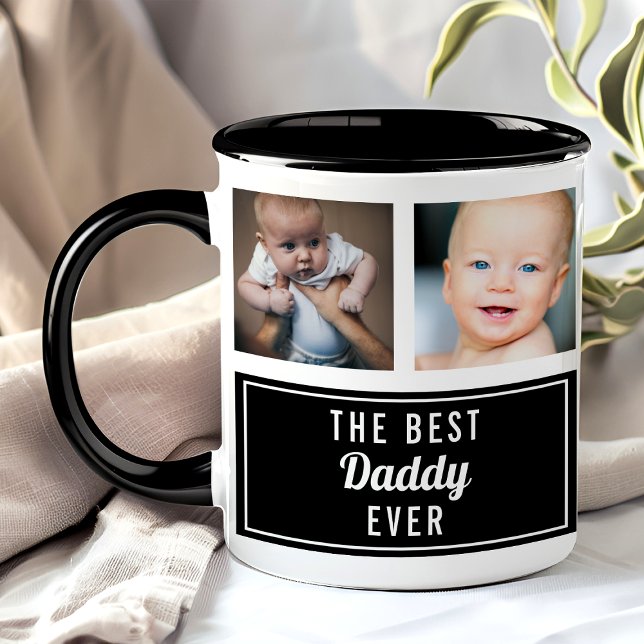 Mug Le meilleur papa jamais noir collage photo (Créateur téléchargé)