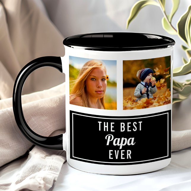 Mug Le meilleur papa jamais noir photo collage (Créateur téléchargé)