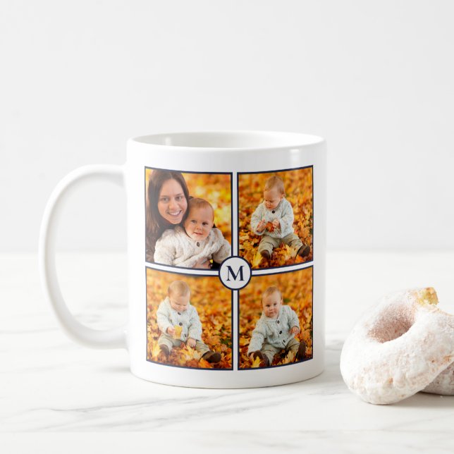Mug Le Monogramme bleu de la Marine sur blanc (Avec donut)