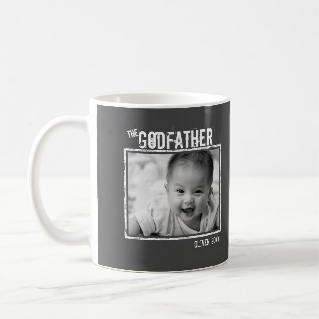 Mug Le Parrain | Photo personnalisée et nom gris (Gauche)